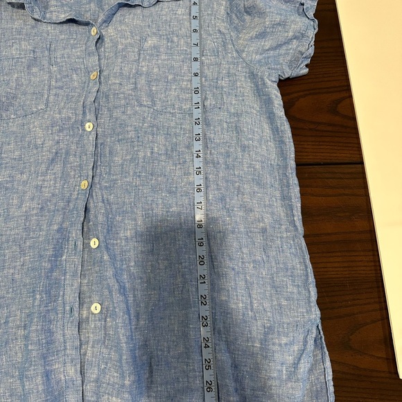 Christian Siriano 100% Linen Button-Up Shirt Women SZ L Light Blue Short Sleeve - Picture 5 of 6